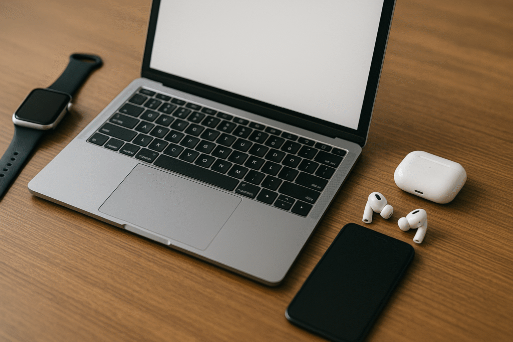 Laptop and Apple Tech on Table